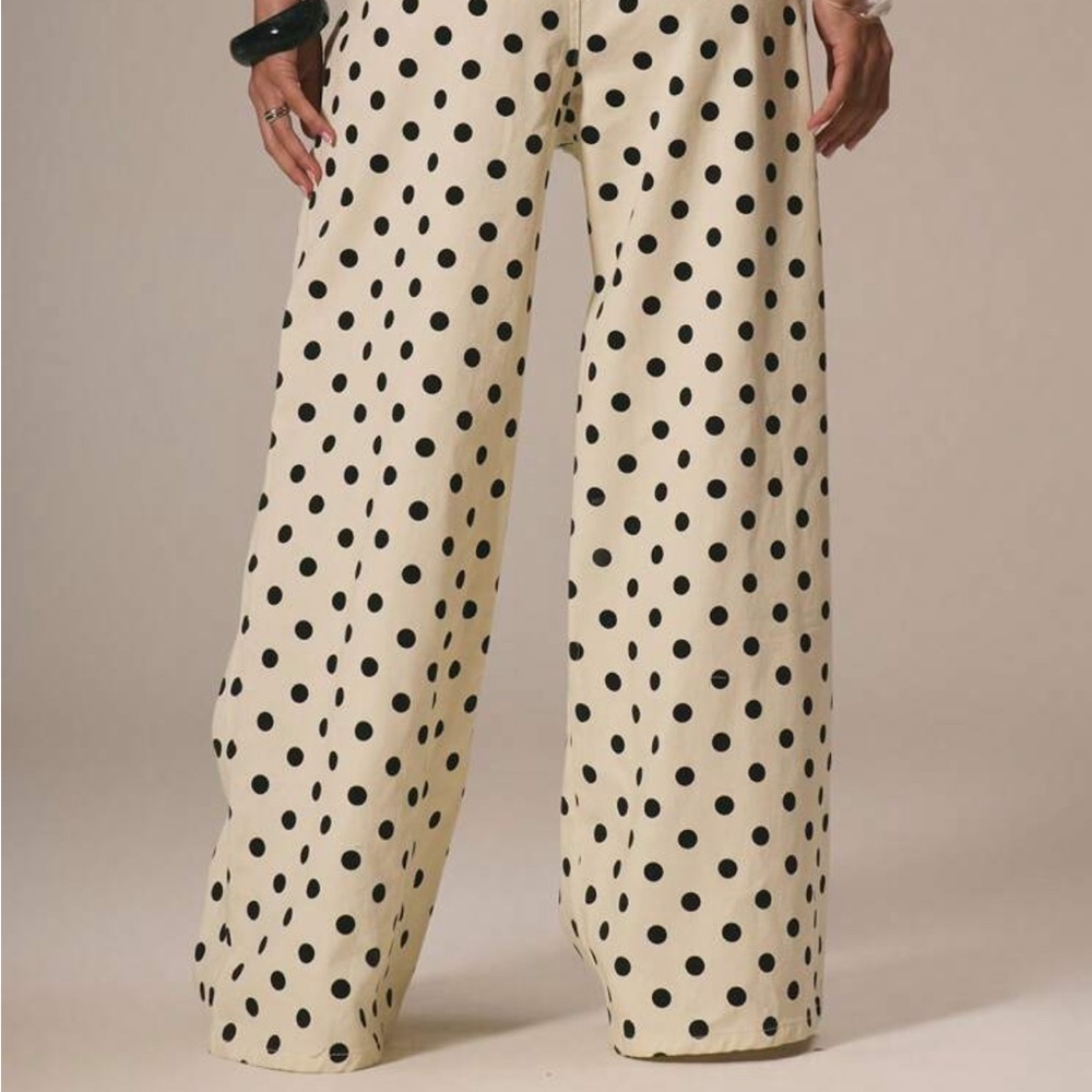 Polka Dot Wide-Leg Pants - Cream & Black - Picture 5 of 6